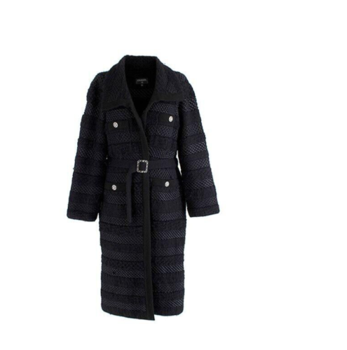 CHANEL 2020 black knitted alpaca wool long coat jacket F 36 UK 8 US 4 S small ladies