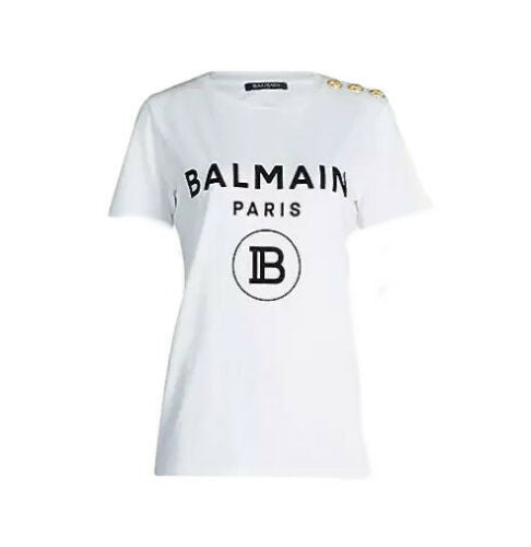 Balmain Logo Cotton Velvet T shirt Top F 36 UK 8 US 4 S Small ladies
