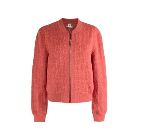 HERMES HERMÈS Rose Boise Torsades Cliquetis Unies Zip Cashmere Silk Jacket F 44 ladies