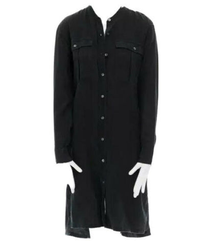 DRIES VAN NOTEN black washed cotton utility pocket tencel linen long shirt Sz 52 men