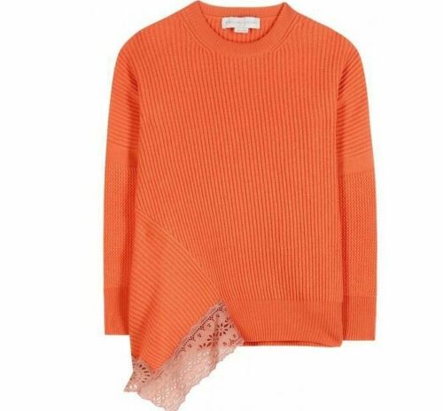 Stella McCartney Oversized Wool & Cashmere Orange Knit Sweater Jumper Lace Trim ladies