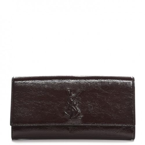 SAINT LAURENT YSL Textured Patent Large Belle De Jour Clutch Brown Bag Ladies
