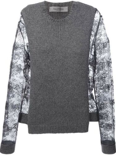 VALENTINO Lace-paneled wool and cashmere sweater jumper Size L Large ladies