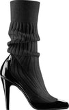 CHANEL BLACK PATENT LEATHER ROUND-TOE SOCK MID-CALF BOOTS SHOES LADIES