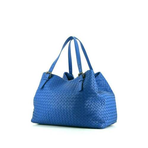 Bottega Veneta Cobalt Blue Cesta Intrecciato Leather Shopping Bag Tote Handbag Ladies