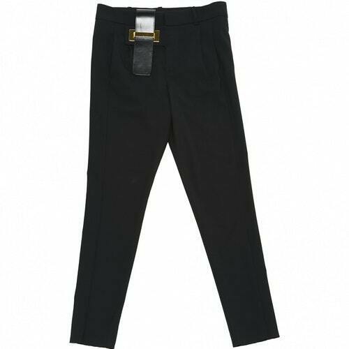 Anthony Vaccarello Wool Leather trim tapered trousers pants Size F 36 UK 8 US 4 ladies