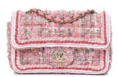 CHANEL Runaway Tweed Braid Mini Flap White Pink 2019 Collection Bag Handbag ladies