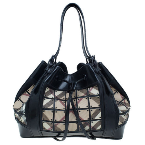 Burberry Prorsum Black Nova Check Leather Warrior Armor Hobo Handbag Bag Ladies