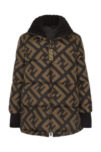 FENDI Black & brown FF Zucca logo jacket puffer Size I 38 UK 6 US 2 XS ladies