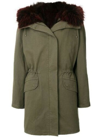 Yves Salomon Army Collection natural raccoon rabbit fur short jacket Sz F 34 XS Ladies