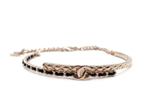 CHANEL FW 2022/ 2023 CC Metal Lambskin Leather Chain Choker Gold Black Necklace ladies