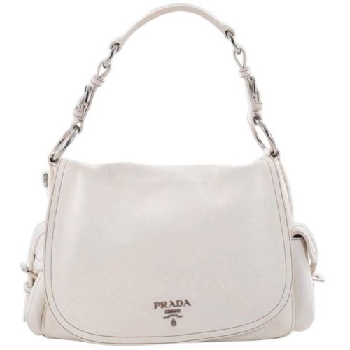 Prada Side Pocket Flap Shoulder Bag Vitello Daino Large Ladies