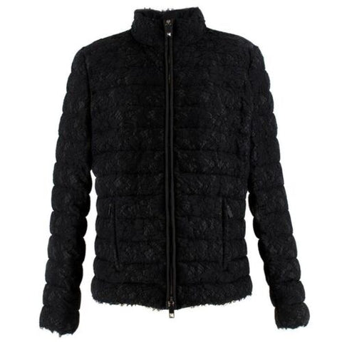 VALENTINO SUB-ZERO Couture Down Feathers Stand-Collar Lace Puffer Jacket Size 10 ladies