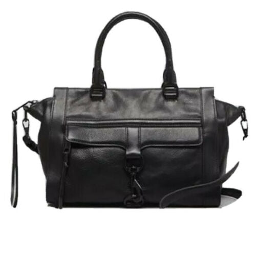REBECCA MINKOFF MAB Bowery BLACK Trapezoid Leather Satchel Bag ladies