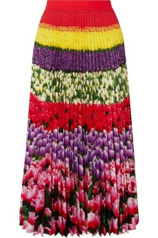 MARY KATRANTZOU Uni Pleated Floral-Print Crepe De Chine Midi Skirt 2019  Ladies