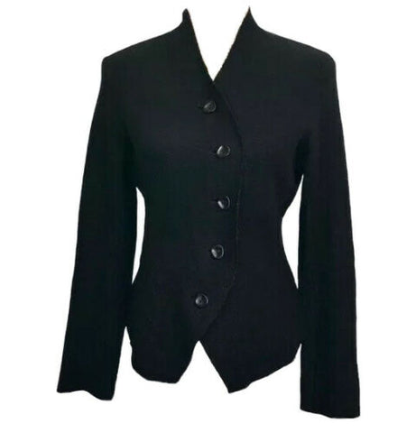 Duarte Boiled Wool Asymmetrical Button Up Black Jacket Cardigan Size S small ladies