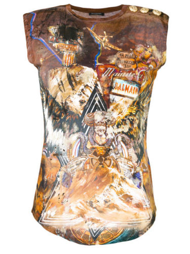 BALMAIN Women's Wolf print distressed T-shirt Top F 40 UK 12 US 8 L LARGE LADIES