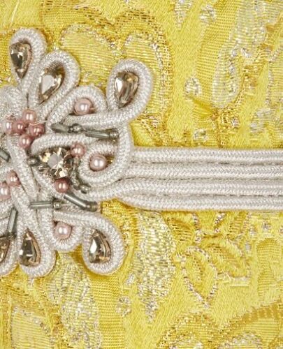 GUCCI YELLOW BROCADE SILVER EMBELLISHED BLAZER JACKET ($6400) SZI 36 UK 4 US 0 ladies