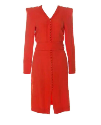 GORGEOUS Sonia Rykiel Orange Crepe Button Front Power Shoulder Belted Dress F 40 ladies
