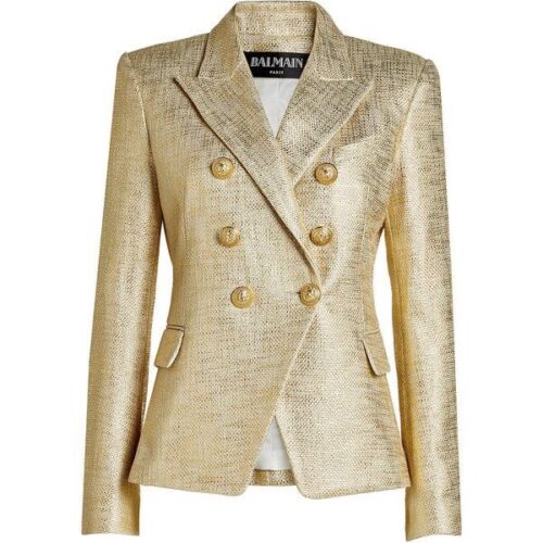 Super rare Balmain Gold Tweed Blazer Jacket Size F 34 US 0/2 UK 4 XXS ladies