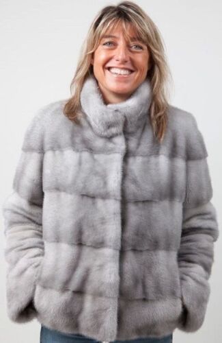 HARRODS OF LONDON SILVER GREY MINK JACKET FUR COAT Size M MEDIUM ladies