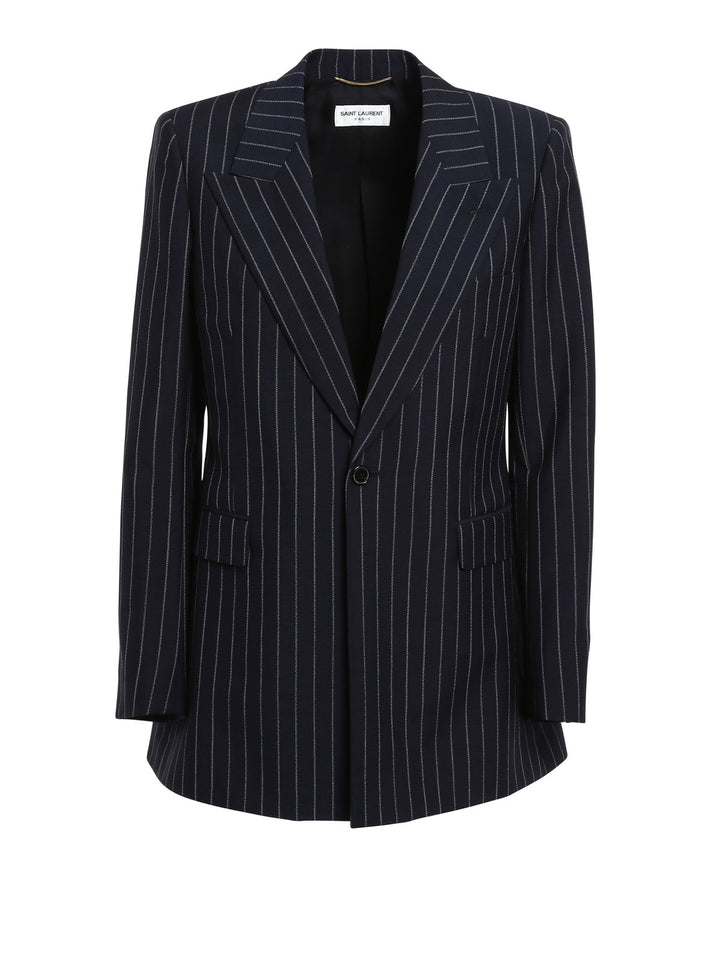 SAINT LAURENT PINSTRIPE SINGLE-BUTTON BLAZER Jacket Coat SIZE F 40 LADIES