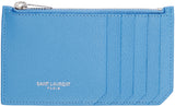 Saint Laurent YSL Women's Blue Leather Zippered Fragments Card Holder Ladies