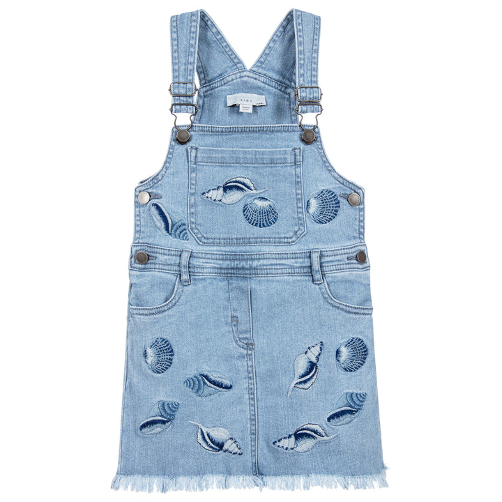 Stella McCartney KIDS Girls' Blue Sunflower Shells Embroidered Overall Dress 6 years children