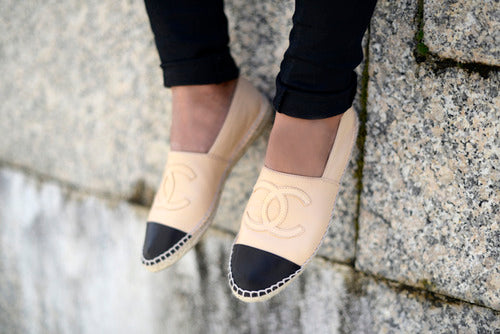CHANEL LAMBSKIN BEIGE CC ESPADRILLES FLATS SHOES SIZE 36 UK 3 US 6 Ladies