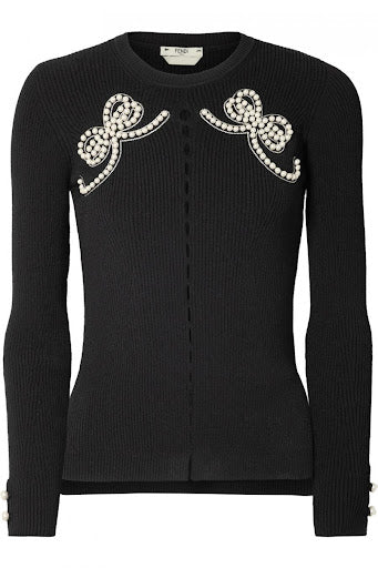 MOST WANTED FENDI Knitwear Black Faux-pearl embellished jumper sweater I 42 UK10 ladies