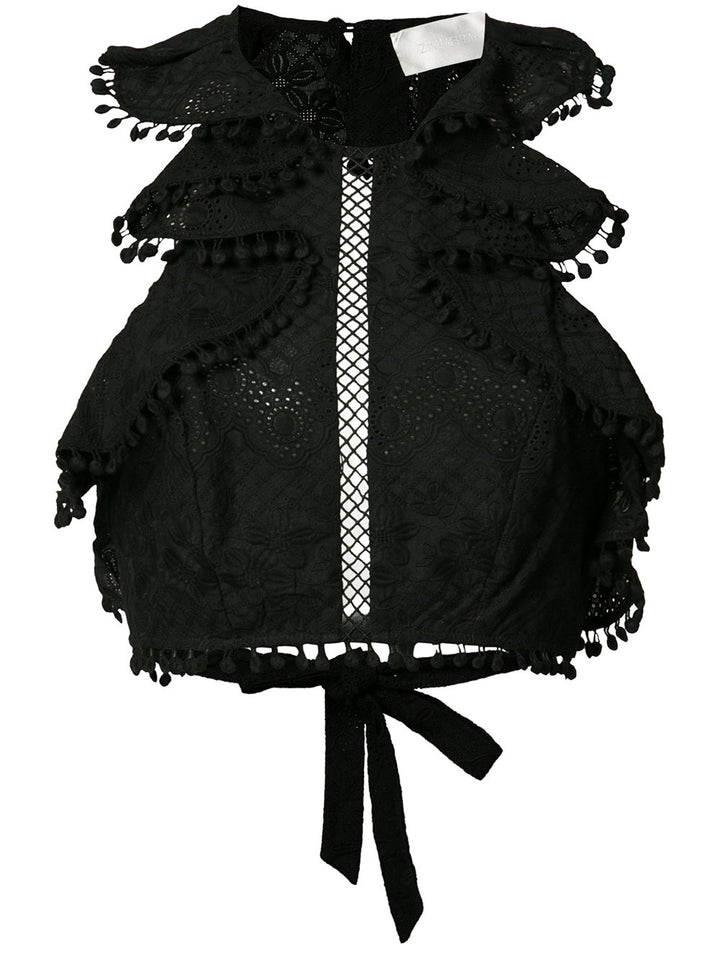 Zimmermann Women's Black Caravan Ruffled Cropped Top Ladies
