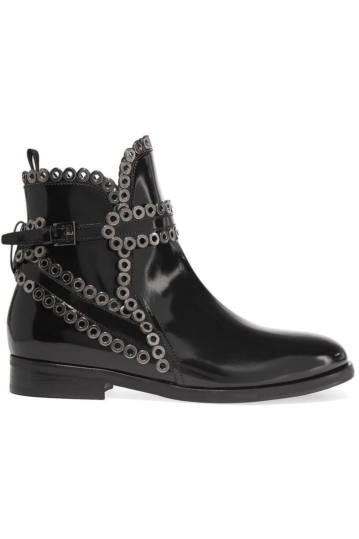 Azzedine Alaïa Black Eyelet-embellished glossed-leather ankle Size 40 1/2 UK 7.5 ladies