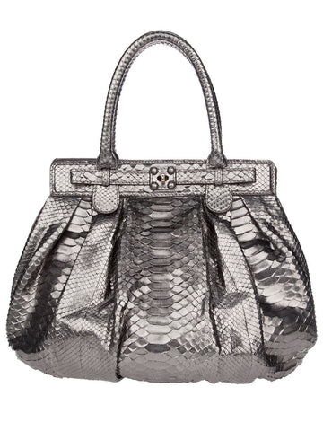 Zagliani Silver Python Snake "Puffy " Handle Bag Handbag LADIES