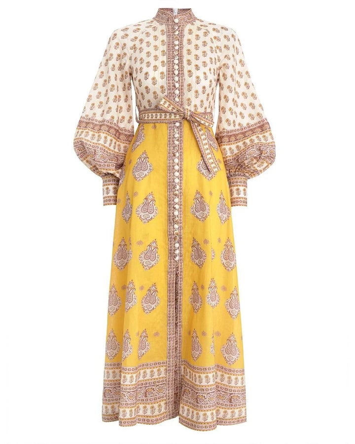 Zimmermann Pure Linen Bonita Buttoned Dress in Yellow - size 1 S small ladies